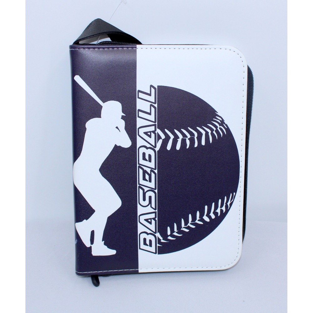 Baseball Trading Card Binder 3-Ring Zippered Collector Album Navy White Graphic